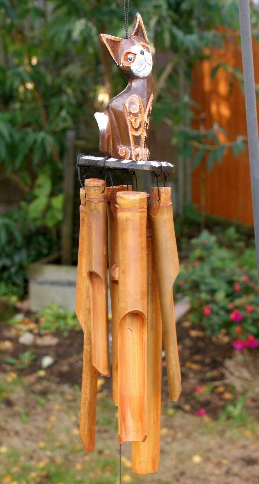Large Cat Bamboo Wind Chime Hanging Outdoor Garden Bar Decor Birthday Gift Present.