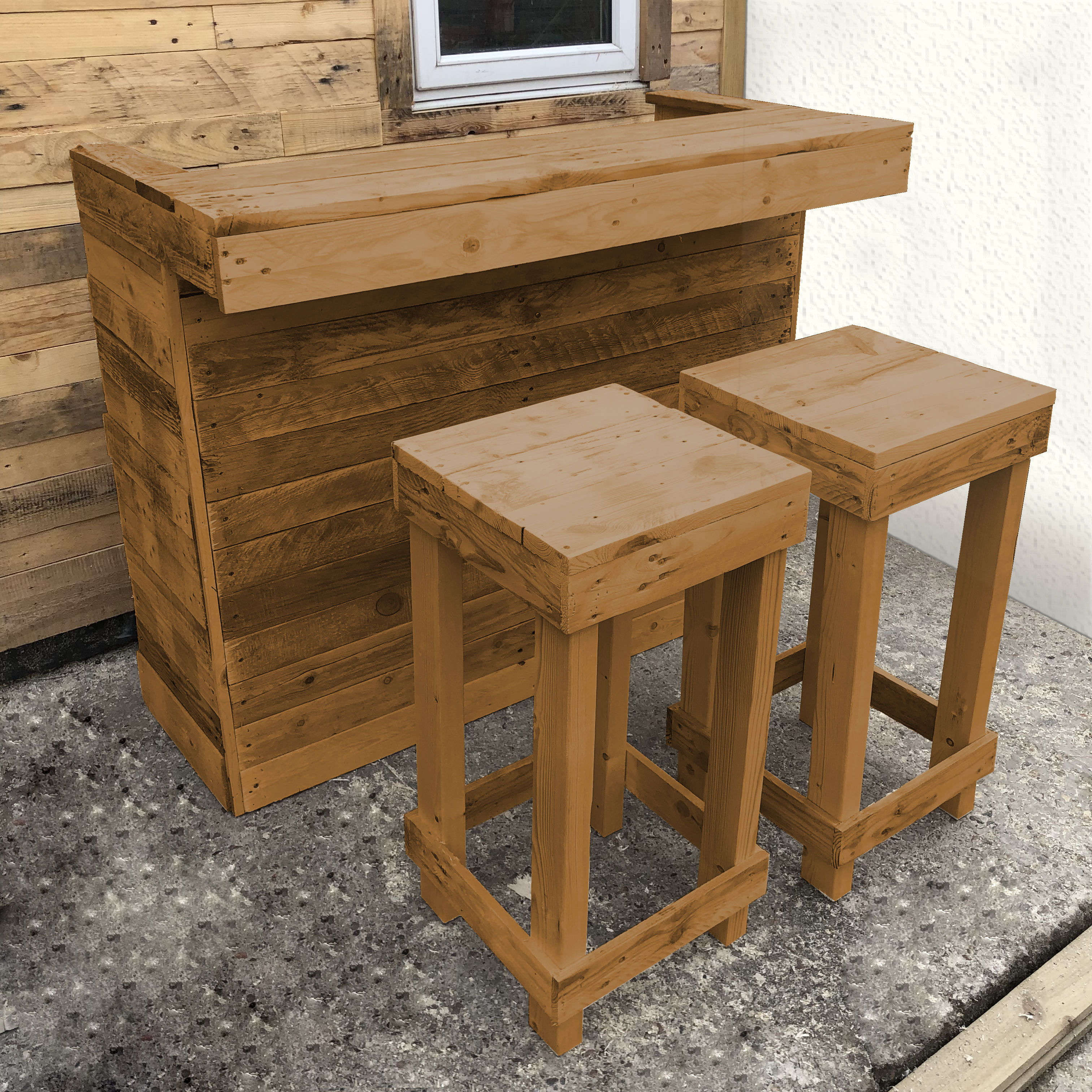 Rustic Wooden Bar & Bar Stools Set - Includes LED's-Bar Table-ReclaimedBarware-Oak-PorterBars