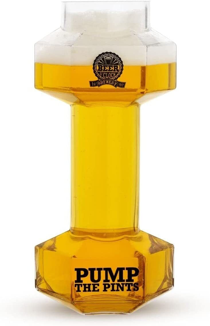  Large Novelty Workout Gym Themed Dumbbell Gift Boxed Beer Lager Pint Pub Glass