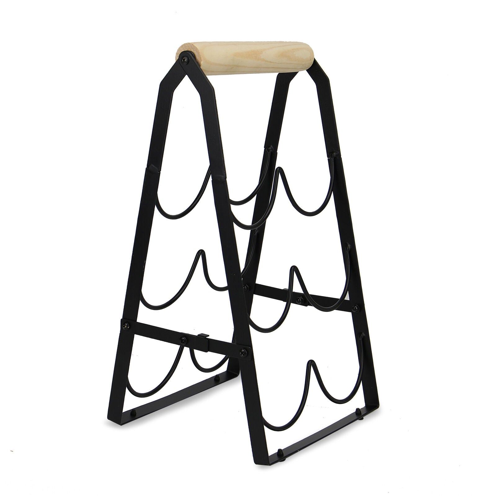 6 Bottle Wine Rack with Handle Freestanding Wine Carrier Oak Handle M&W