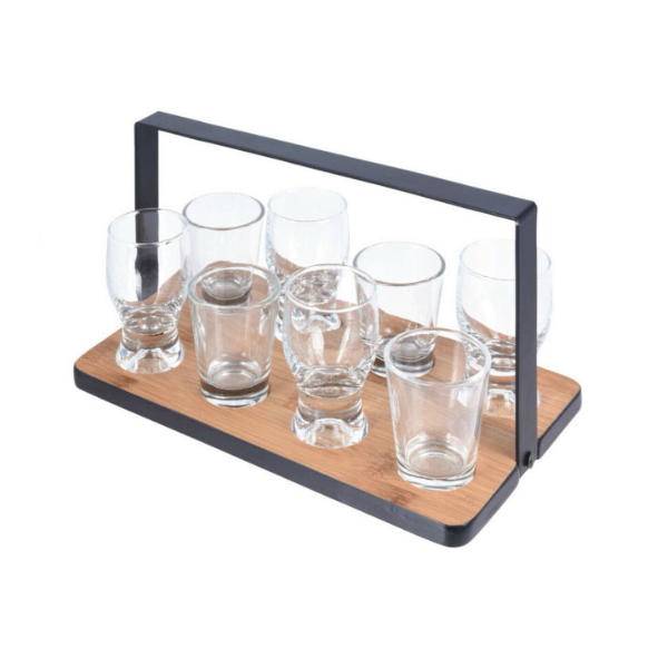 Products Set Of 8 Shot Glasses Glass Vodka Liquor Bar Pub Shooter With Serving Board Tray