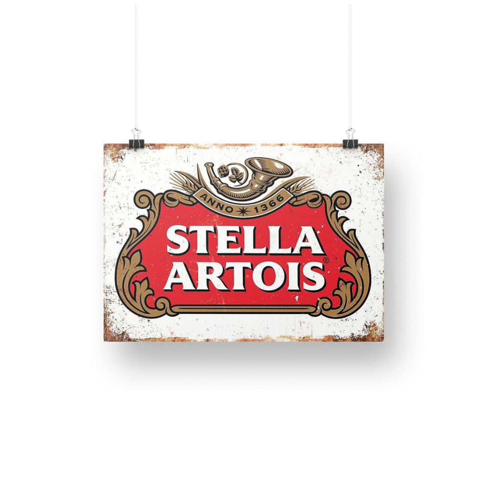 STELLA ARTOIS BEER VINTAGE METAL SIGN TIN RETRO PLAQUE GARAGE BAR PUB MAN CAVE